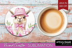 LLama Flowers Round Coaster Cute Farm Coaster PNG Product Image 1