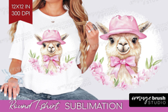 LLama Flowers Round Tshirt Background Cute Farm PNG Product Image 1