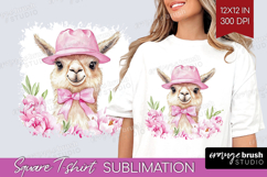 LLama Flowers Square Tshirt Background Cute Farm PNG Product Image 1
