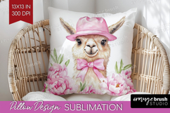 LLama Flowers Pillow Sublimation Cute Farm Pillow Cover PNG Product Image 1