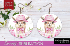 LLama Flowers Round Earrings Cute Farm PNG Sublimation Product Image 1