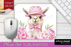 LLama Flowers Mouse Pad Sublimation Cute Farm Mousepad PNG Product Image 1