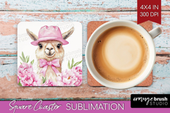 LLama Flowers Square Coaster Cute Farm Coaster PNG Product Image 1