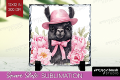 LLama Flowers Slate PNG Cute Farm Square Slate Sublimation Product Image 1