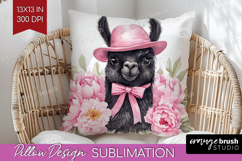LLama Flowers Pillow Sublimation Cute Farm Pillow Cover PNG Product Image 1
