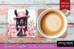 LLama Flowers Square Coaster Cute Farm Coaster PNG Product Image 1