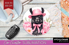LLama Flowers Car Coaster Cute Farm Coaster PNG Sublimation Product Image 1