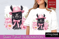 LLama Flowers Square Tshirt Background Cute Farm PNG Product Image 1