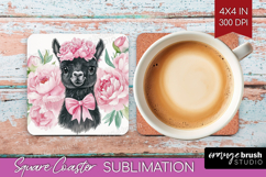 LLama Flowers Square Coaster Cute Farm Coaster PNG Product Image 1