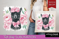 LLama Flowers Tote Bag Cute Farm Tote Bag PNG Sublimation Product Image 1