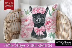 LLama Flowers Pillow Sublimation Cute Farm Pillow Cover PNG Product Image 1