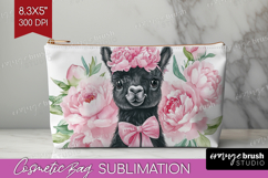LLama Flowers Cosmetic Bag Cute Farm Makeup Bag PNG Product Image 1