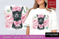 LLama Flowers Square Tshirt Background Cute Farm PNG Product Image 1