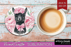 LLama Flowers Round Coaster Cute Farm Coaster PNG Product Image 1