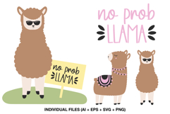 Llama clipart with four cute designs for T-shirts and sweatshirts