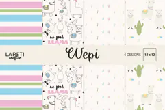 Pastel llama digital paper with cactus illustrations and colorful details