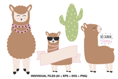 Llama birthday clipart with cactus and banner elements