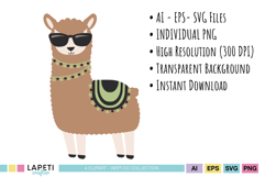 Kawaii llama graphics for party banners and toppers