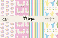 Pastel llama digital papers with cactus and colorful Southwestern patterns
