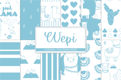 Llama digital paper pack with alpaca mountains and cactus patterns
