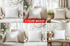 Pillow Mocku |Spring Pillow Mockup | Floral Cushion Mockup Product Image 1