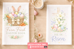 Easter KitchenTowel Design PNG,Cute Bunny Spring Sublimation Product Image 1