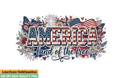America Land of the Free Sublimation Design,4th of july png Product Image 1