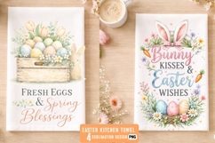 Easter KitchenTowel Design PNG,Cute Bunny Spring Sublimation Product Image 1