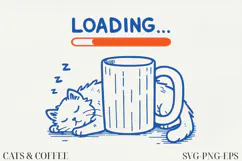 Cat & Coffee Doodle lineart Clipart SVG | PNG | EPS Product Image 1