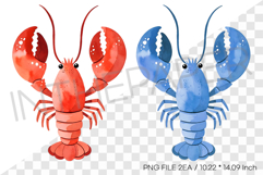 Red Blue Lobster PNG Clipart Summer Ocean Watercolor Illust Product Image 1