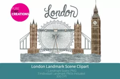 London Landmark Clipart - Big Ben, London Eye, Tower Bridge Product Image 1