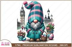 Easter Gnome in London sublimation png, Big Ben Gnome Product Image 1