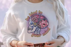 Be kind to your mind sublimation design - floral skull png Product Image 3