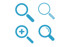 Magnifying glass icon. Set of four simple blue magnifier Product Image 1