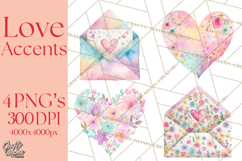 Watercolor Love Accents Clipart, Hearts, Envelopes Png Product Image 1