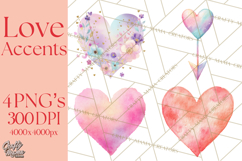 Watercolor Love Accents Clipart, Hearts, Envelopes Png Product Image 1