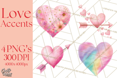 Watercolor Love Accents Clipart, Hearts, Envelopes Png Product Image 1
