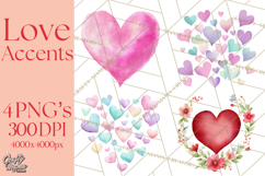 Watercolor Love Accents Clipart, Hearts, Envelopes Png Product Image 1