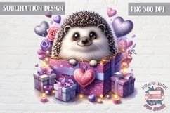 Love animal in gift box Hedgehog Cute Sublimation Valentine&#039; Product Image 1