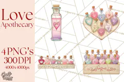 Love Potion Apothecary Clipart, Vintage Potion PNG Product Image 1