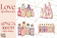 Love Potion Apothecary Clipart, Vintage Potion PNG Product Image 1