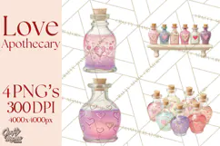 Love Potion Apothecary Clipart, Vintage Potion PNG Product Image 1