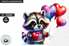 Valentines day clipart, Baby raccoon clipart,sublimation PNG Product Image 1