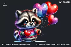 Valentines day clipart, Baby raccoon clipart,sublimation PNG Product Image 2