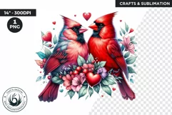 Valentines Day clipart, cardinals couple Clipart, Birds png Product Image 1