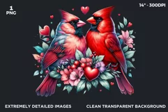 Valentines Day clipart, cardinals couple Clipart, Birds png Product Image 2