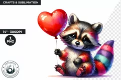 Valentines day clipart, Baby raccoon clipart,sublimation PNG Product Image 1