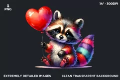 Valentines day clipart, Baby raccoon clipart,sublimation PNG Product Image 2