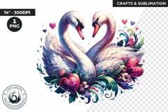 Valentines Day clipart, swan couple Clipart, Birds png Product Image 1