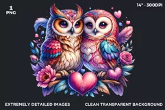 Valentines Day clipart, Owls couple Clipart, Birds png Product Image 2